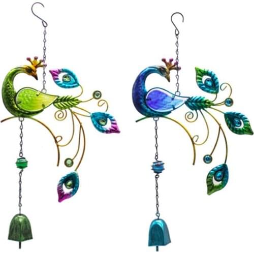 Creative Handcraft Wind Chime Peacock Hanging Ornament Craft Iron+Glass Painted Home Decoration 46cm*24cm