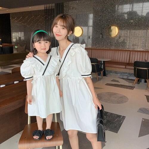 Lace Mother Daughter Macthing Dresses Family Set Flower Mom Mum Baby Mommy and Me Clothes Fashion Women Girls Cotton Dress