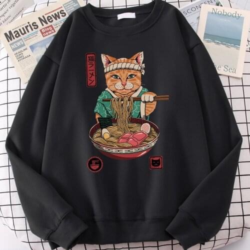 Noodles cats cute japan style Shinobi cat Men Hoodies Sweatshirts 2021 Men Streetwear Black Unisex Hoodie Hiphop Winter Hoodies
