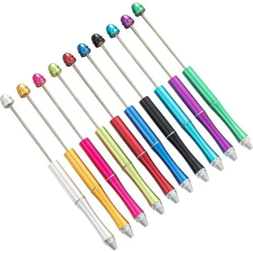 Metal Beadable Pen Creative DIY Beads Ballpoint Pen with Shaft Black Ink Stationery School Office Supplies wholesales