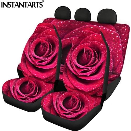 INSTANTARTS Fashion Rose Flower Pattern Comfortable Floral Car Seat Covers Washable Front and Back Vehicle Seat Cushion Durable