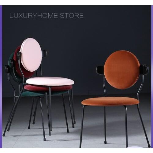 Fashion Loft Design Soft Lint Fabric Color Upholstered Cover Metal Solid Wooden Home Dining Room Furniture Side chair Stool 1PC
