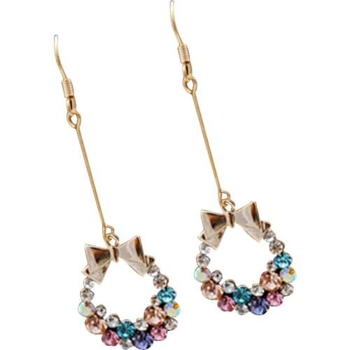 Multi-color Bowknot Jewelry Rhinestone Eardrop Long Drop Dangle Tassel Earrings