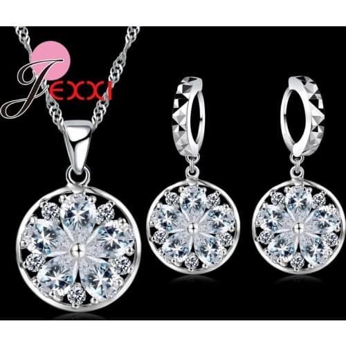 New Fashion Elegant Luxury Wedding Jewelry Sets Women Bride Accessories Crystal Snowflake Pendant Necklace Earring Set