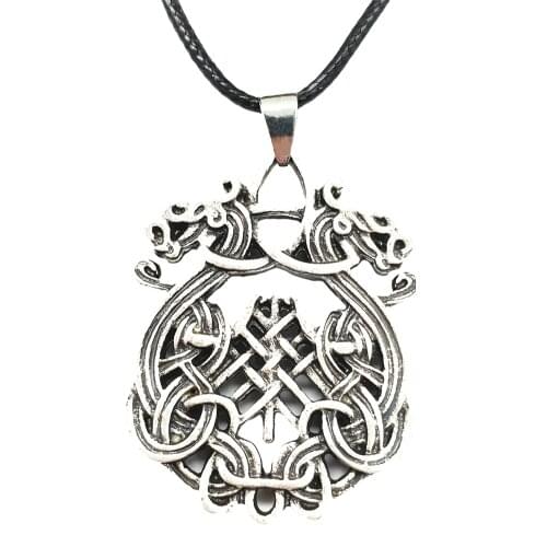 Nostalgia Viking Ship Dragon Amulet Vintage Pastel Goth Necklace Double Dragons With Trinity Symbol Jewerly Woman Man Pendants