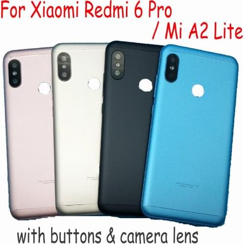 Original For Xiaomi Redmi 6 Pro / Mi A2 Lite Battery Back Cover Rear Door Housing + Side Key + Camera Glass Lens Replacement