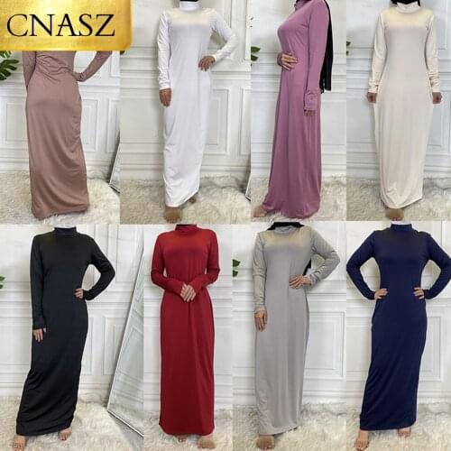 New High-Neck Bottoming Dress For Ladies Casual Abaya Inner Dress Muslim Dress Islamic Long Sleeve Maxi Slim Turtle Neck Dress