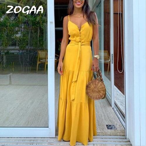 ZOGAA Women Summer Dress Boho Style Sleeveless Strappy Female Girls Dresses V-neck Bandage Party Beach Dress Feminine les robe
