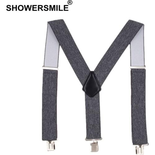 SHOWERSMILE Male Adult Suspenders Gray Wide 5cm Mens Braces For Trousers 3 Clips Elastic Brand Man Pants Accessory 120cm