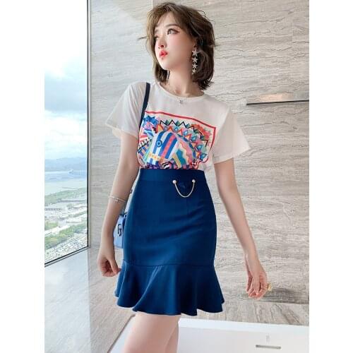 Tall waist splicing of lotus leaf swing tail new skirts in summer