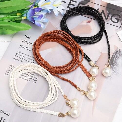 Fashion Elegant Ladies Pearl Waist Chain Metal Chain Belt Wild Thin Waistband Women Dress Decoration Belts Bohemian Slim Belt