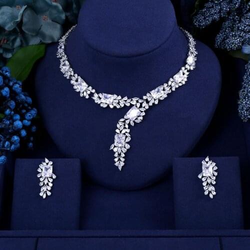 Luxury Sparkling AAA Cubic Zirconia Bridal Top Quality Wedding Necklace Earrings set Rhodium Plated For Women Fine Jewelry Sets