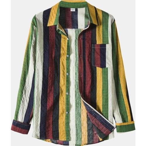 Harajuku Stripe Shirts Men Spring 2021 Autumn Winter High Quality Casual Men Oversized Loose Retro Long Sleeve Shirts Streetwear