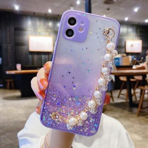 Luxury Bling Glitter Wristband Silicone Phone Case For iPhone 12 11 Pro XS Max SE XR X 8 7 6 Plus Ultra-thin Cute Lanyard Cover