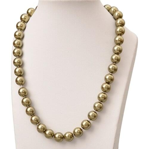 Special Greeny-brown Pearls 10mm Created For Charm Necklace Round Pearl Shell Imitation Necklace Statement Women 18inch H840