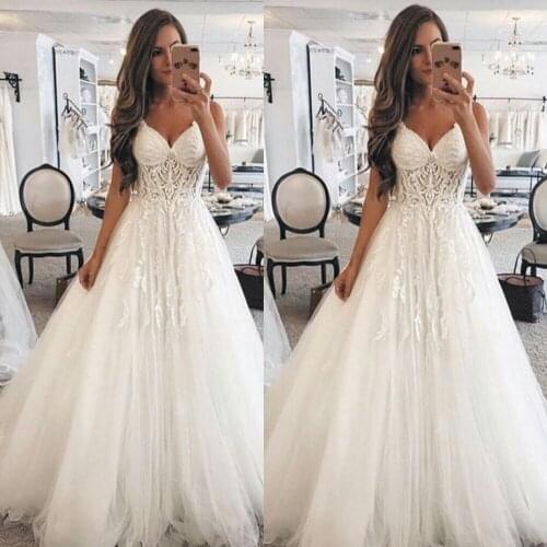 SuperKimJo Robe De Mariee Lace Applique Wedding Dresses 2020 Off White A Line Elegant Simple Wedding Gowns 2021