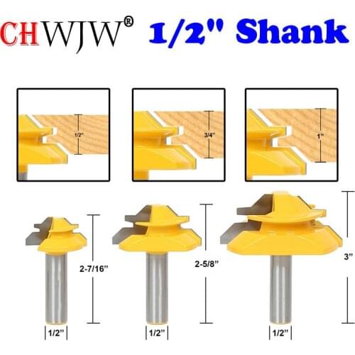 1/2" Shank 45 Degree Lock Miter Bit 3 pc.Glue Joint Set Woodworking cutter Tenon Cutter for Woodworking Tools
