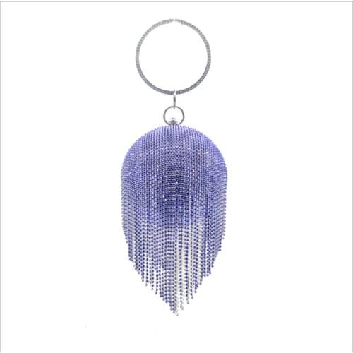 Tassel Diamonds Rhinestone Round Ball Evening Bags For Women 2021 Fashion Mini Clutch Bag Ladies Ring Handbag Clutches Bags Blue
