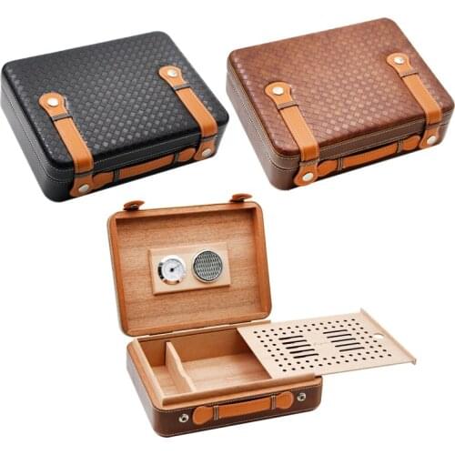 High Grade Leather Cedar Wood Mat Tote Style Snow Pine Cigar Cigarette Box Outdoor Travel Portable Cigar Humidor Tool For Cohiba