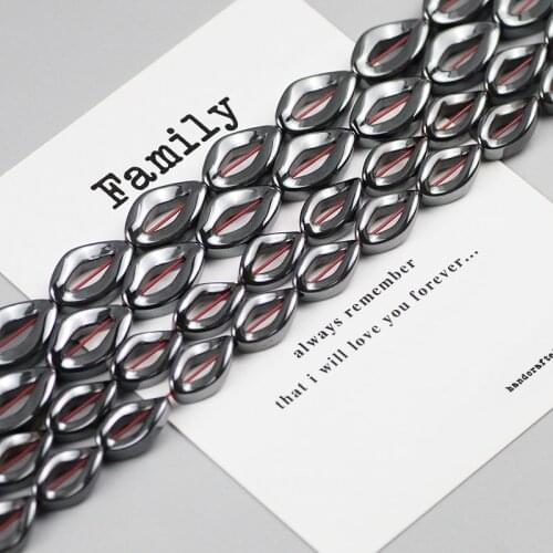 WLYeeS Distortion Oval Hematite Beads Hollow Natural Stone Spacer Loose Bead for Jewelry Bracelet Making DIY Accessories 15inch