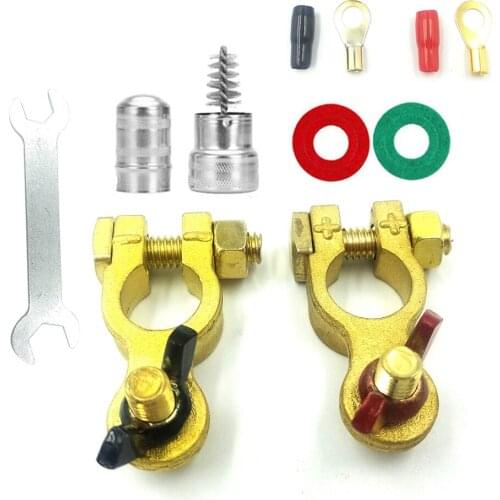 2pcs Car Battery Pure Copper Battery Clamp Positive 19mm Negative 17mm Battery Terminals with Wrench Insulation Sheet