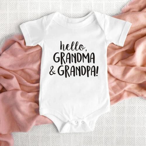 Shirerty Hello Grandma&Grandpa Onesie Cotton Newborn Baby Boy Girl Romper Funny Letter Jumpsuit Outfits Clothes 0-24M