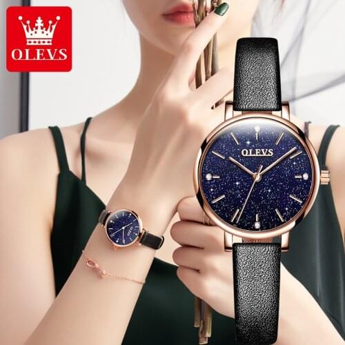 OLEVS Women Romantic Starry Sky Wrist Watch bracelet Leather Rhinestone Designer Ladies Clock Simple Watch Gfit Montre Femme