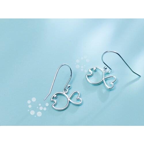 MloveAcc Hollow Lucky Fish Earrings Lovely Women Drop Earrings Real 925 Sterling Silver Fashion Lady Jewelry
