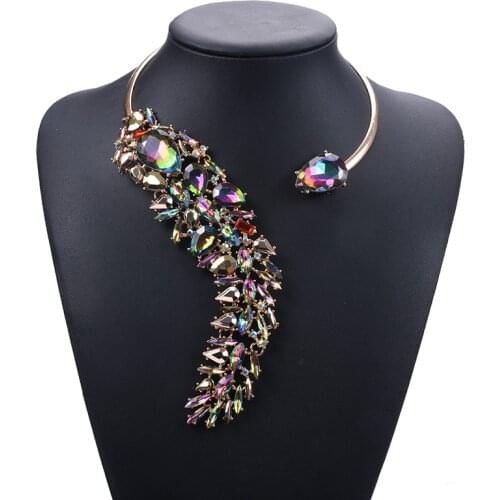 7 Colors Vintage Ethnic Necklace Women Long Opening Choker Necklace Tribal Female Rhinestone Flower Long Statement Necklace