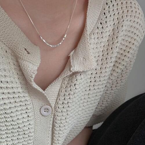 Fashion Elegant 925 Sterling Silver Square Pendant Necklace Square Beaded Chain Collarbone Necklace For Women Jewelry Gift