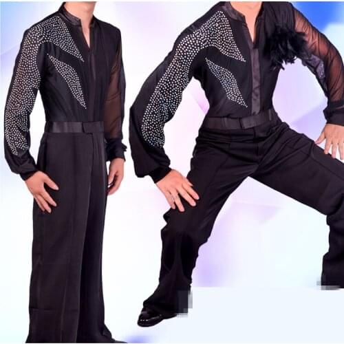 2019 Latin Dance Shirts Mens Ballroom Dancing Wear Adult Standard Tops Performance Competition Clothing Customize Clothes