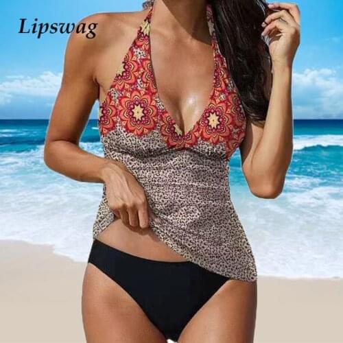 2021 New sexy Retro Leopard Halter Bikini Set Women Print Patchwork Beachwear Two Piece Swimsuit Summer Push Up Swimsuit Biquini