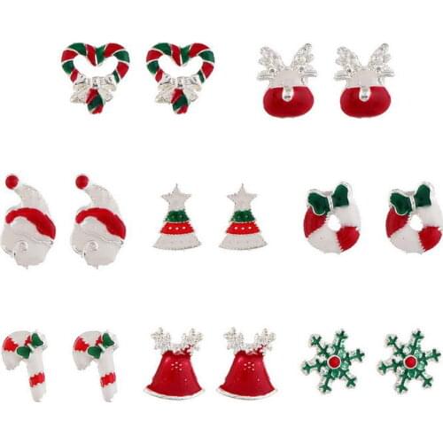 8 pairs ZWPON Red Enamel Christmas Stud Earrings for Women Cute Heart Earrings Christmas Swim Ring Earrings Christmas Glfts