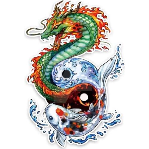 Antique Chinese Elements Tai Chi Fish Turns Into A Dragon Car Sticker Waterproof Motorcycle Window Stickers PVC 16cm X 10.8cm