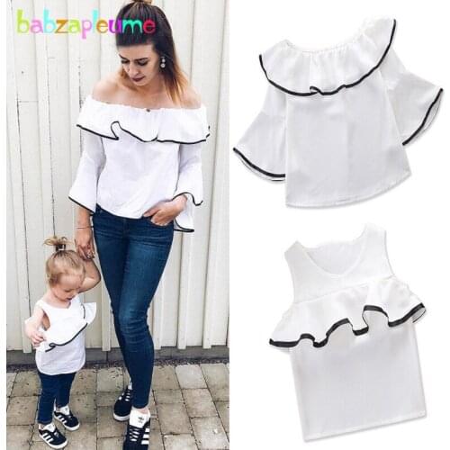 Babzapleume Summer Fashion Family Clothing Matching Outfits Mother Daughter Clothes White Chiffon T-shirt Baby Girls Tops BC1281
