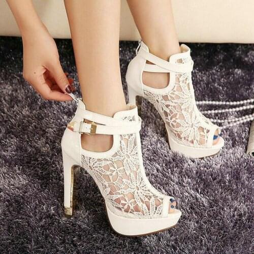 Comemore New Summer Women Fashion 11cm Super High Sandals Buckle Strap Thin Heels Sexy Sandals Peep Toe Party Sandals Large Size