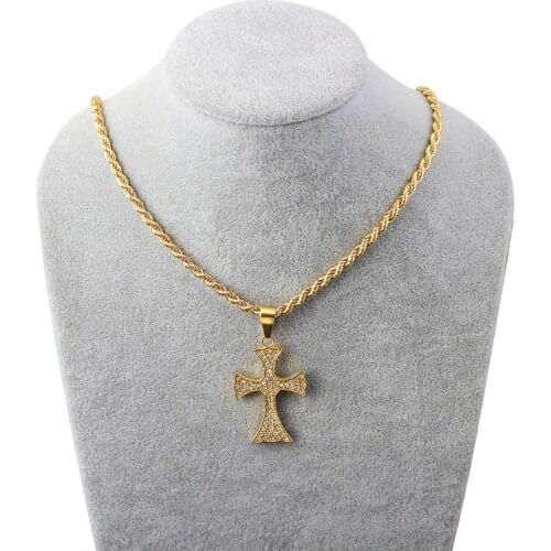Rope Chain Cross Pendant Necklace Punk 316L Stainless Steel For Women Men Gold Silver Color Fashion twist Link Chains Jewelry