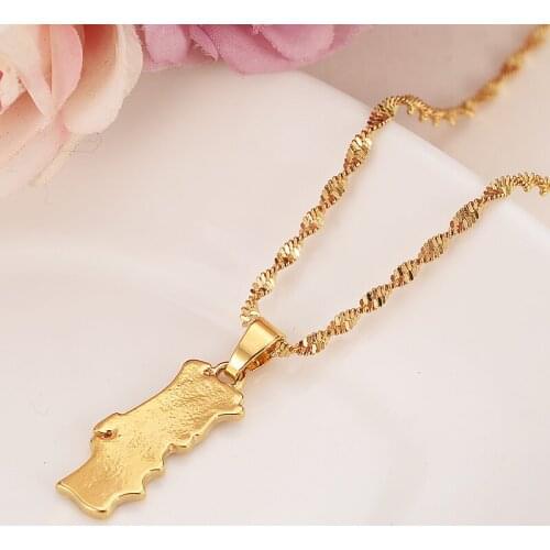 Gold Portugal Map Flag chain Pendant Necklace women girls boy men party Trendy Jewelry Gifts kids daily wear