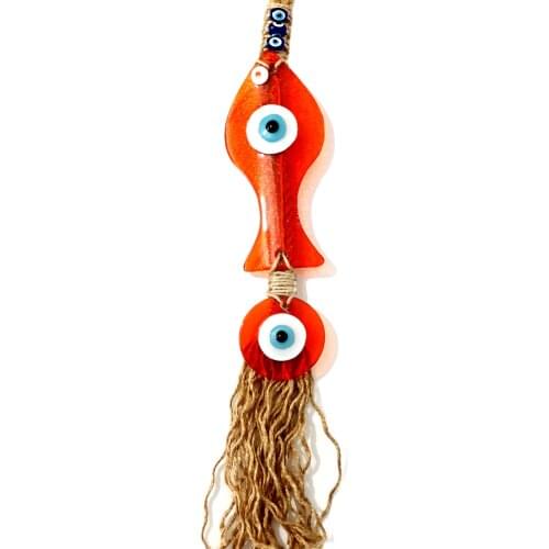 Orange Color Evil Eye Beaded Glass Fish Model Handmade Decorative Souvenirs