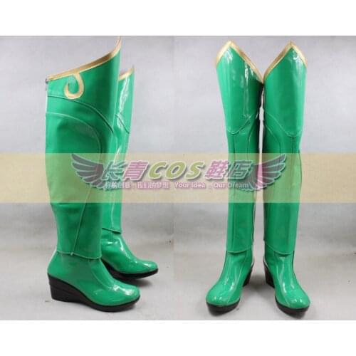 Dragon Nest Warriors dawn Liya Green Girls Long Cosplay Shoes Boots C006