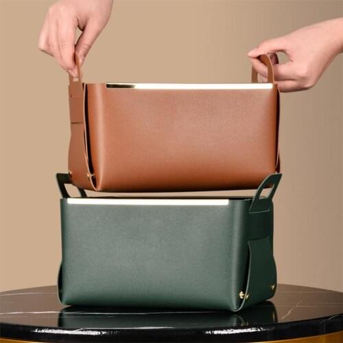 Storage Basket Eco-friendly Space-saving Faux Leather Foldable Storage Bin Supplies for Home Organizer