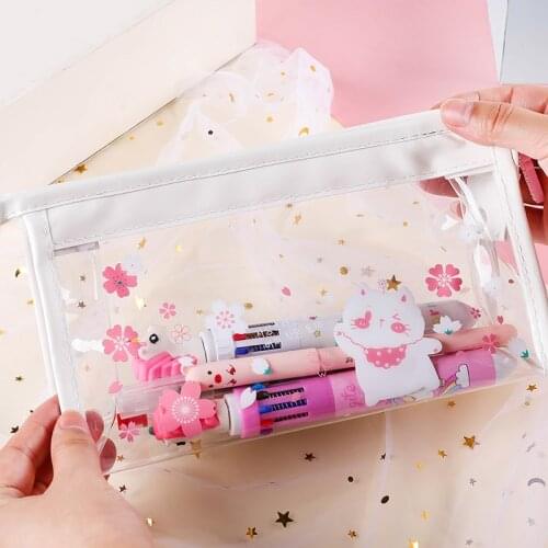 Kawaii Anime Pencil Cases For Office Large Capacity Transparent Acrylic Pencil Box Stationery For School 2021 Supplies 050084