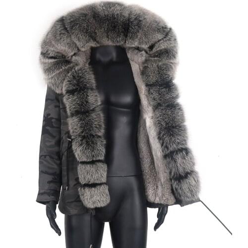 2021 Men Parka Short Real Rabbit Fur Jacket Raccoon Fur Hooded Men Coat Oversized Overcoat Waterproof