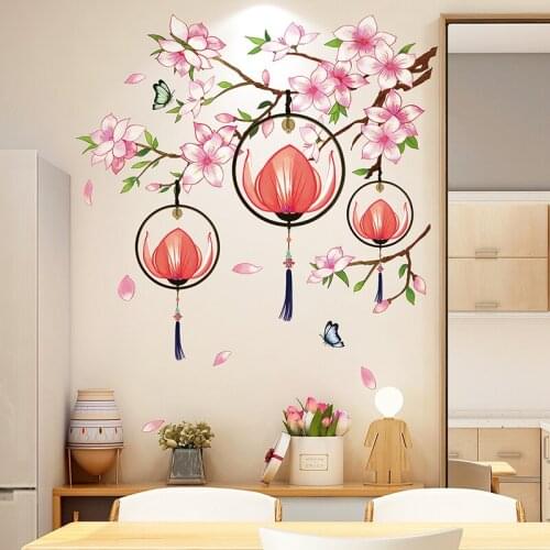 Chinese Style Flowers Wall Stickers 2021 New Years Decoration Aesthetic Living Room Home Office Decor Art Decals for Furniture