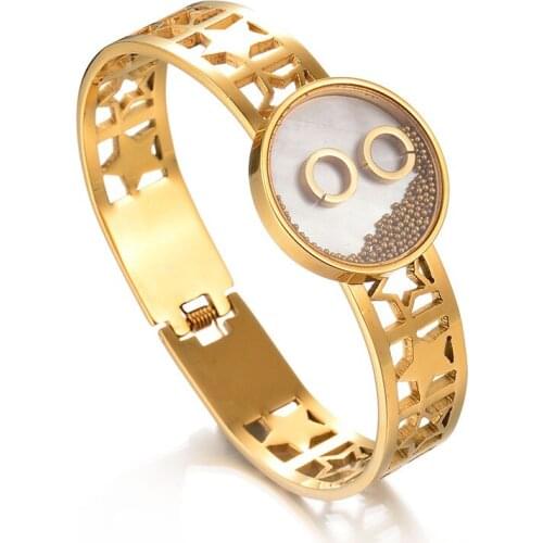 New Arrival 316L Stainless Steel Shell Bangle Gold Color Stone Ball Accessories Love Bangles Christmas Gift