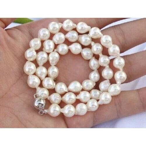 NEW classic 18"10-11MM SOUTH SEA BAROQUE NATURAL WHITE PEARL NECKLACE