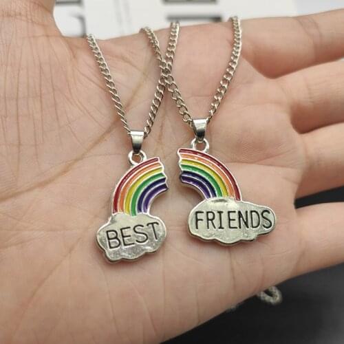 2 Pcs/set Best Friend Necklace Charm Lady Rainbow Heart Engrave Best Friend Forever Necklace Pendant Friendship BFF Jewelry Gift