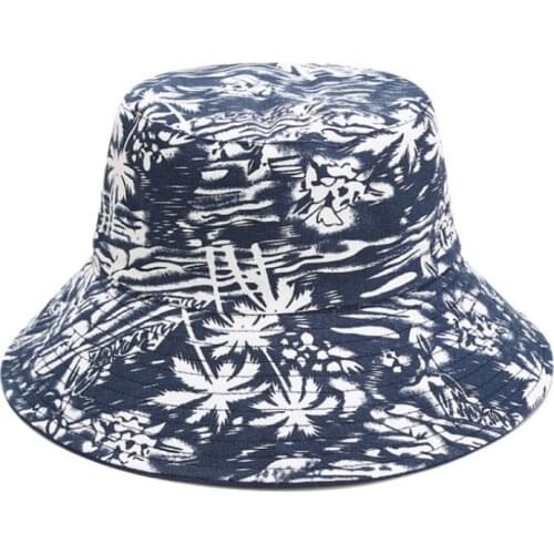 Coconut Tree Print Mens Fashion Bucket Can Be Worn On Both Sides Pure Color Simple Fisherman Hat Fishing Cap 1 buyer