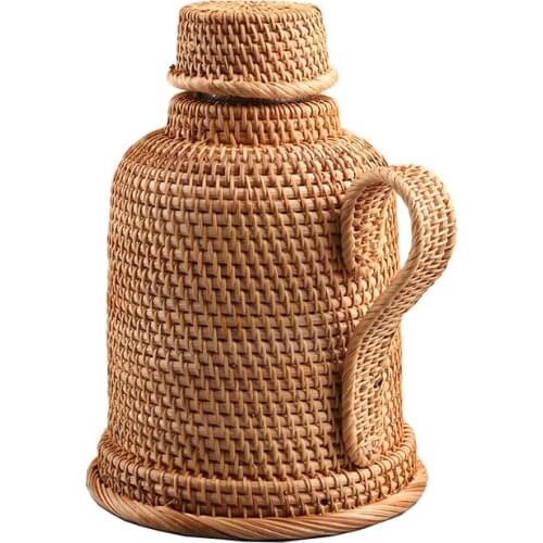 Rattan Woven Kettle Glass Liner for Home Insulation Pot Office Tea Room Kettle Bamboo Woven Creative Water Bottle Shell