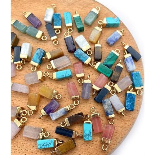 5pcs/pack Natural Semi-precious Stone Charms Pendants Rectangle Shape DIY for Making Necklace Gold Palting 5x16-6x15mm Size